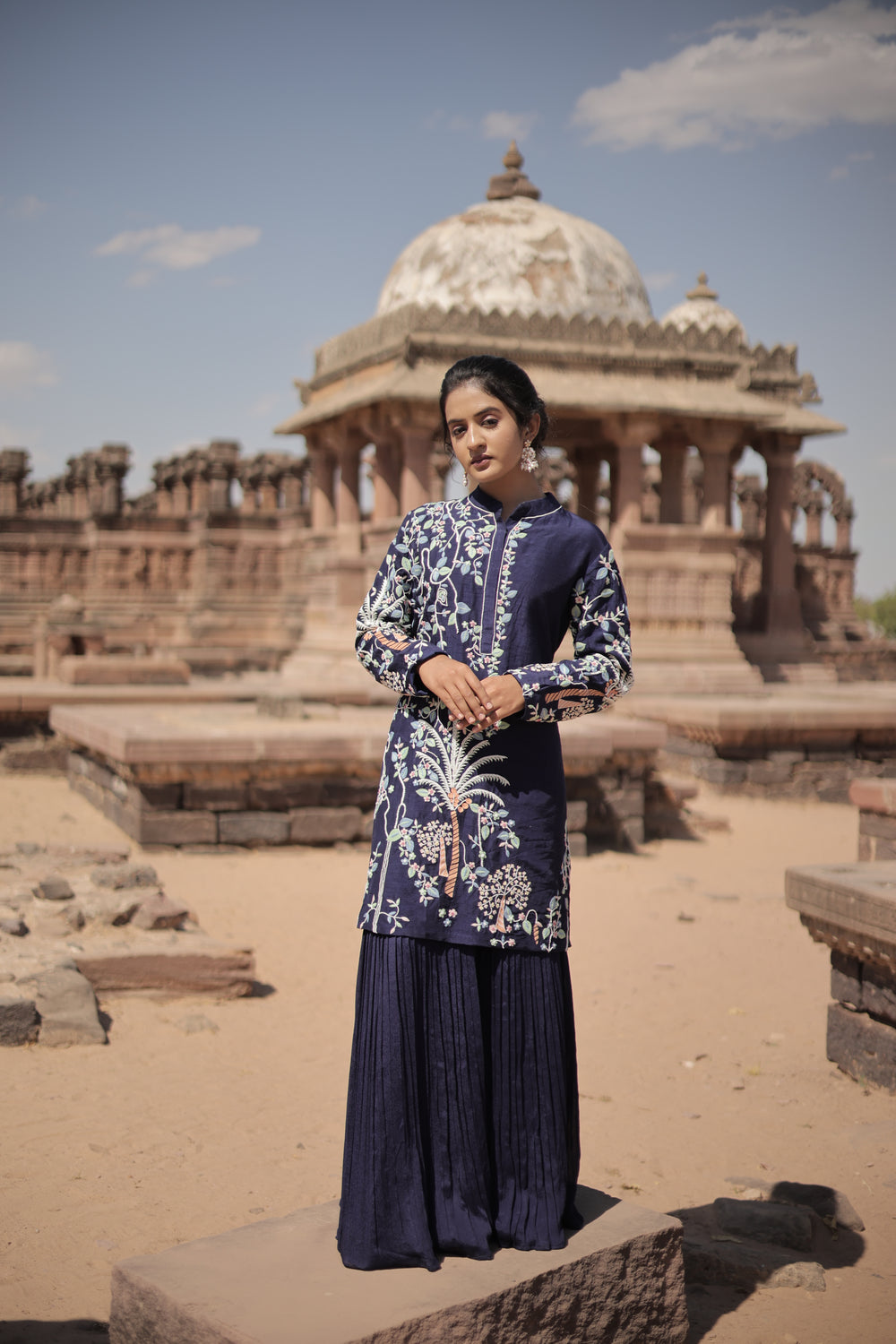 blue garara set with peplum top
