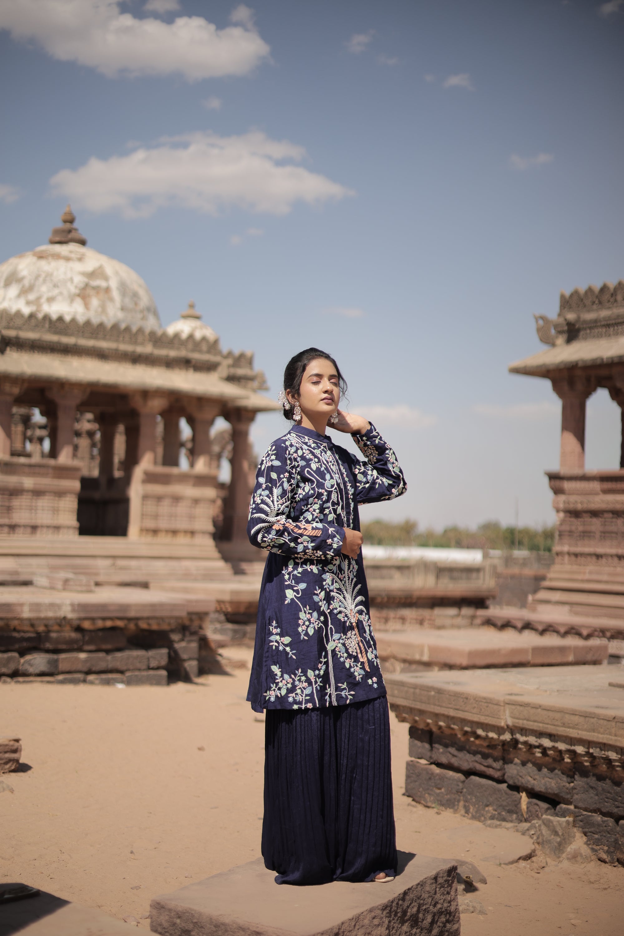 blue garara set with peplum top