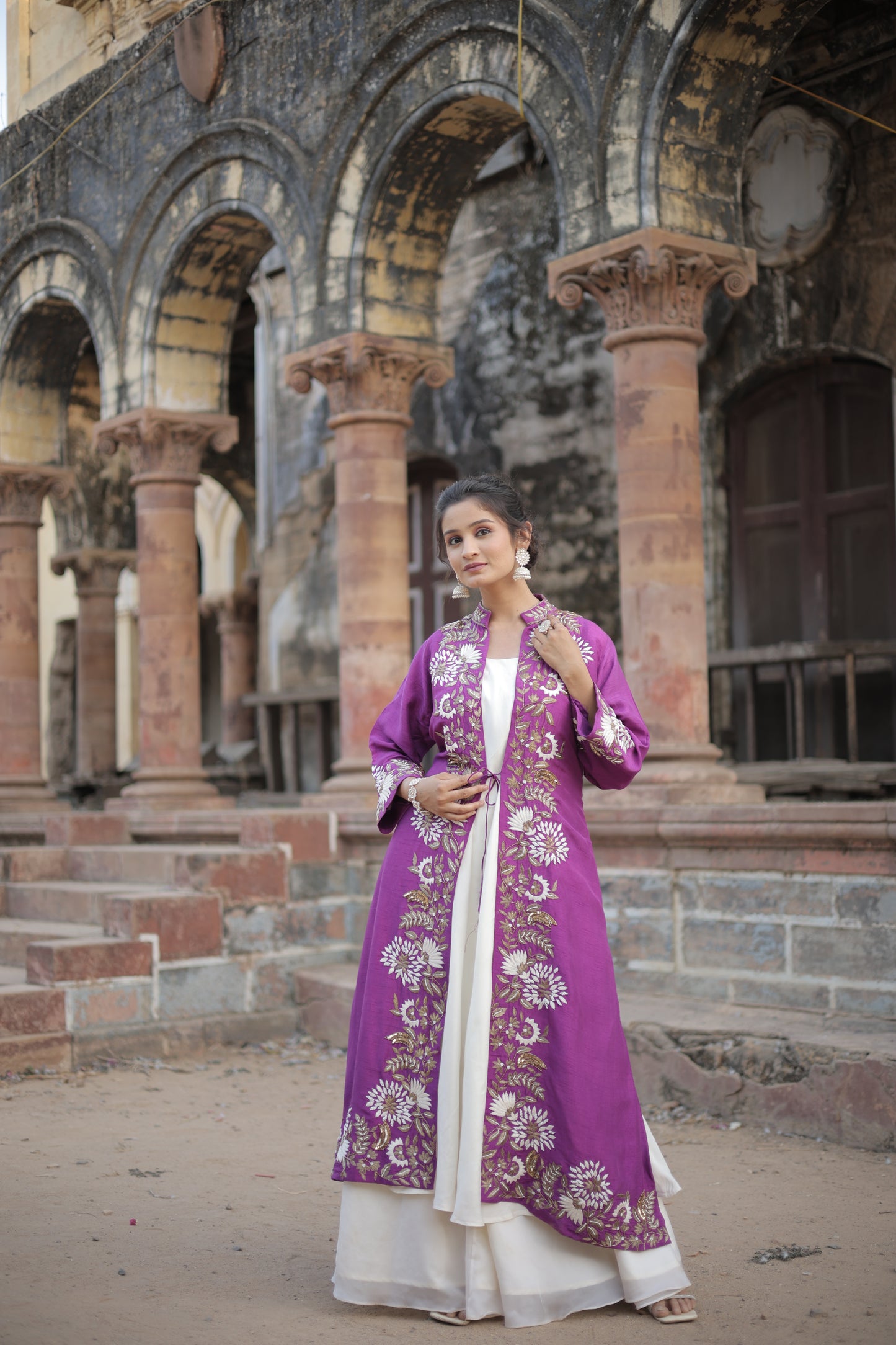 Purple and White Long Gown With jacket