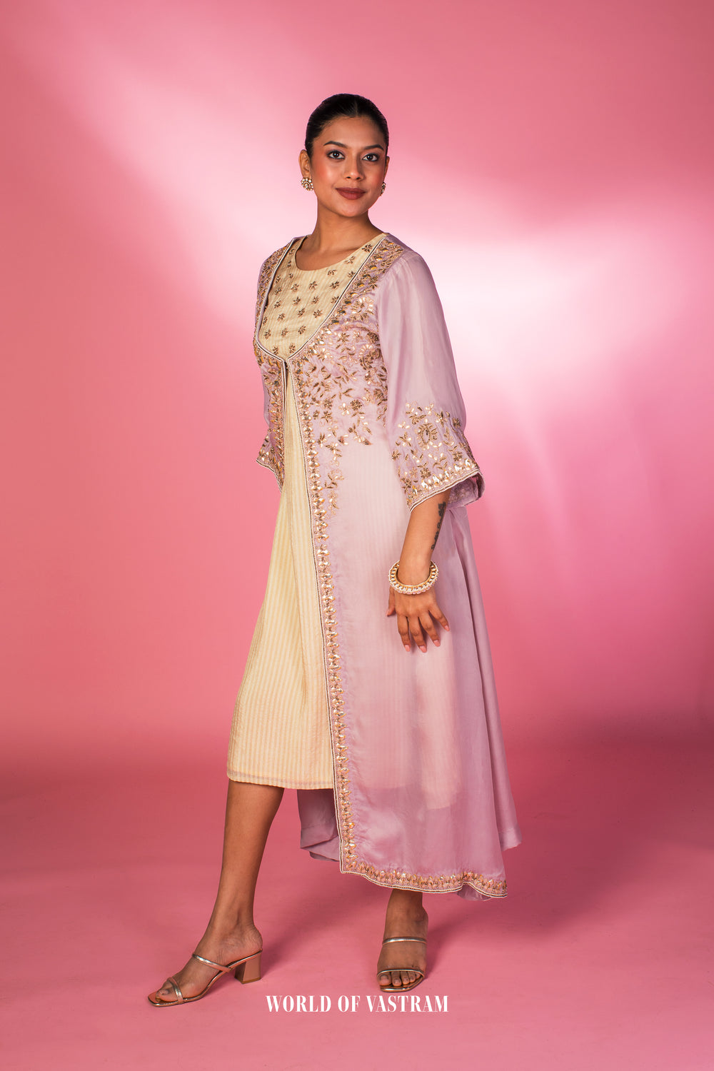 Embroidered Lilac Layered Kurta Set