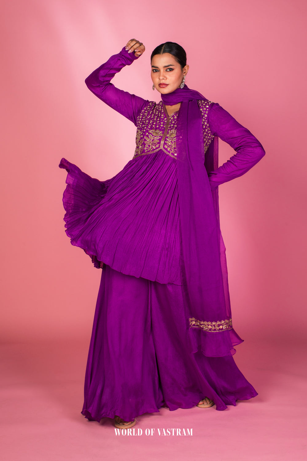 Embroidered Peplum Sharara Set