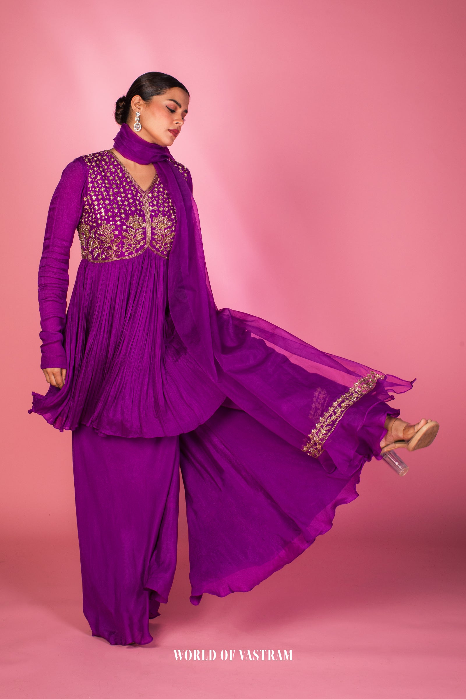 Embroidered Peplum Sharara Set