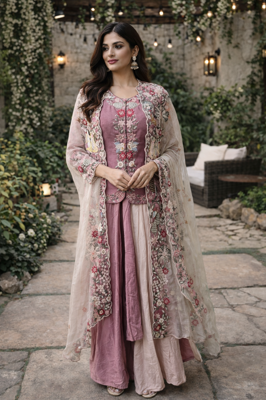 Purple cream cape+skirt Set