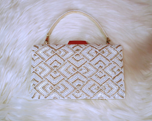 White and gold Beadwork Clutch