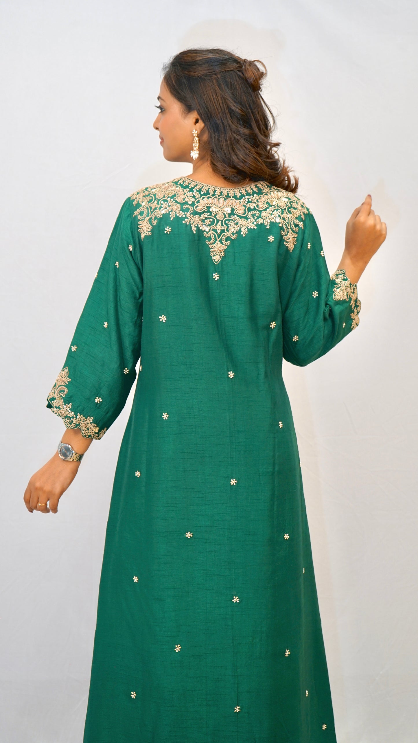 Green with golden work Kurta set