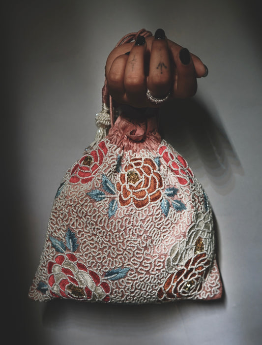 Pink Bead work Potli