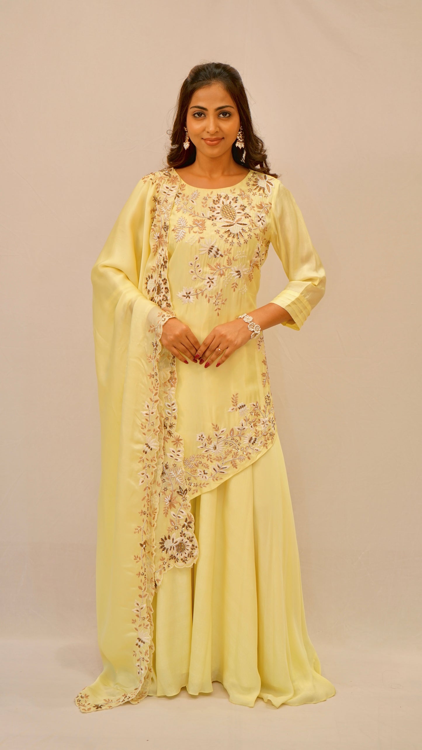 Lemon yellow cross kurta set
