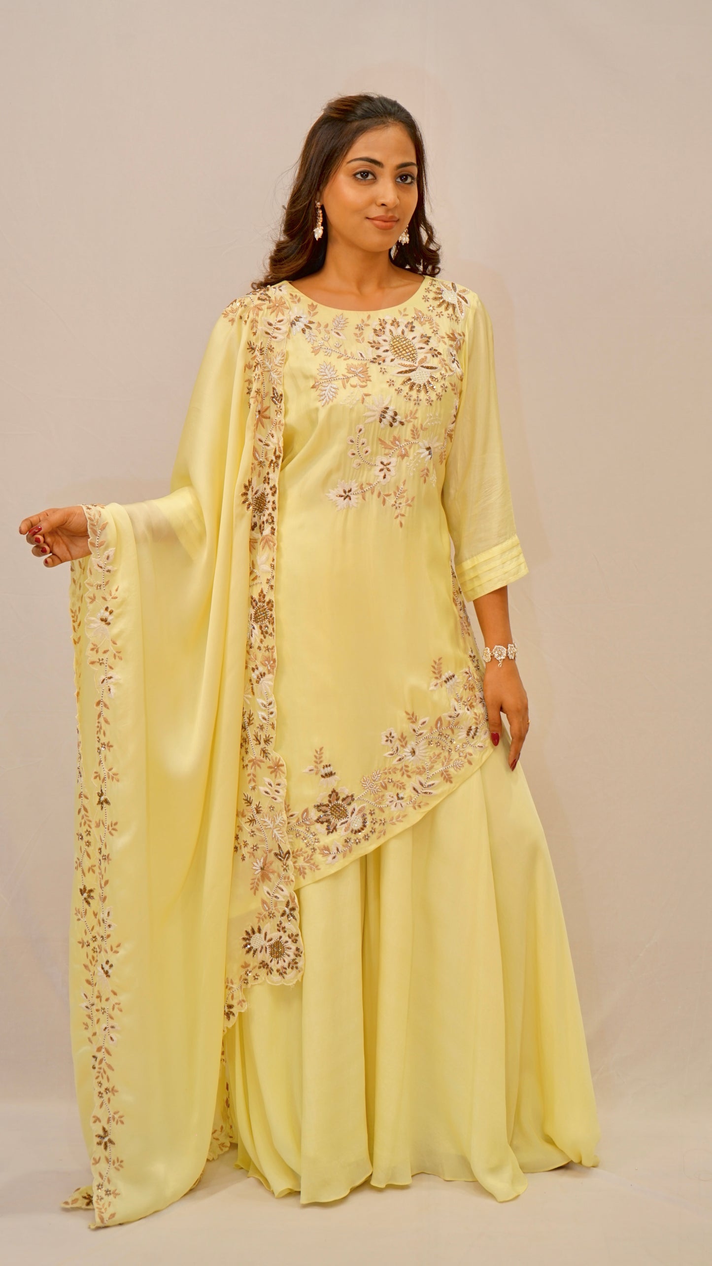 Lemon yellow cross kurta set