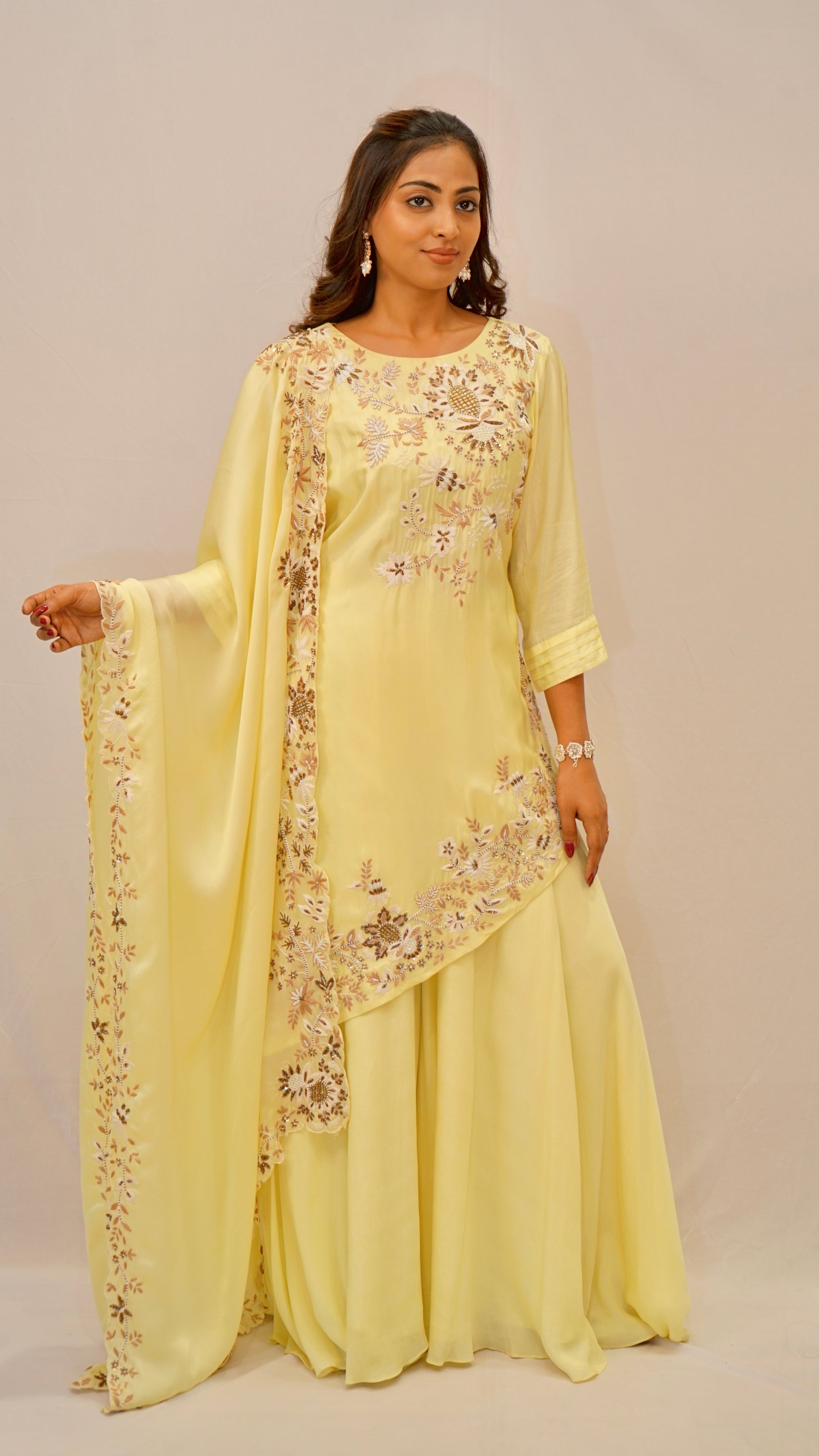 Lemon yellow cross kurta set