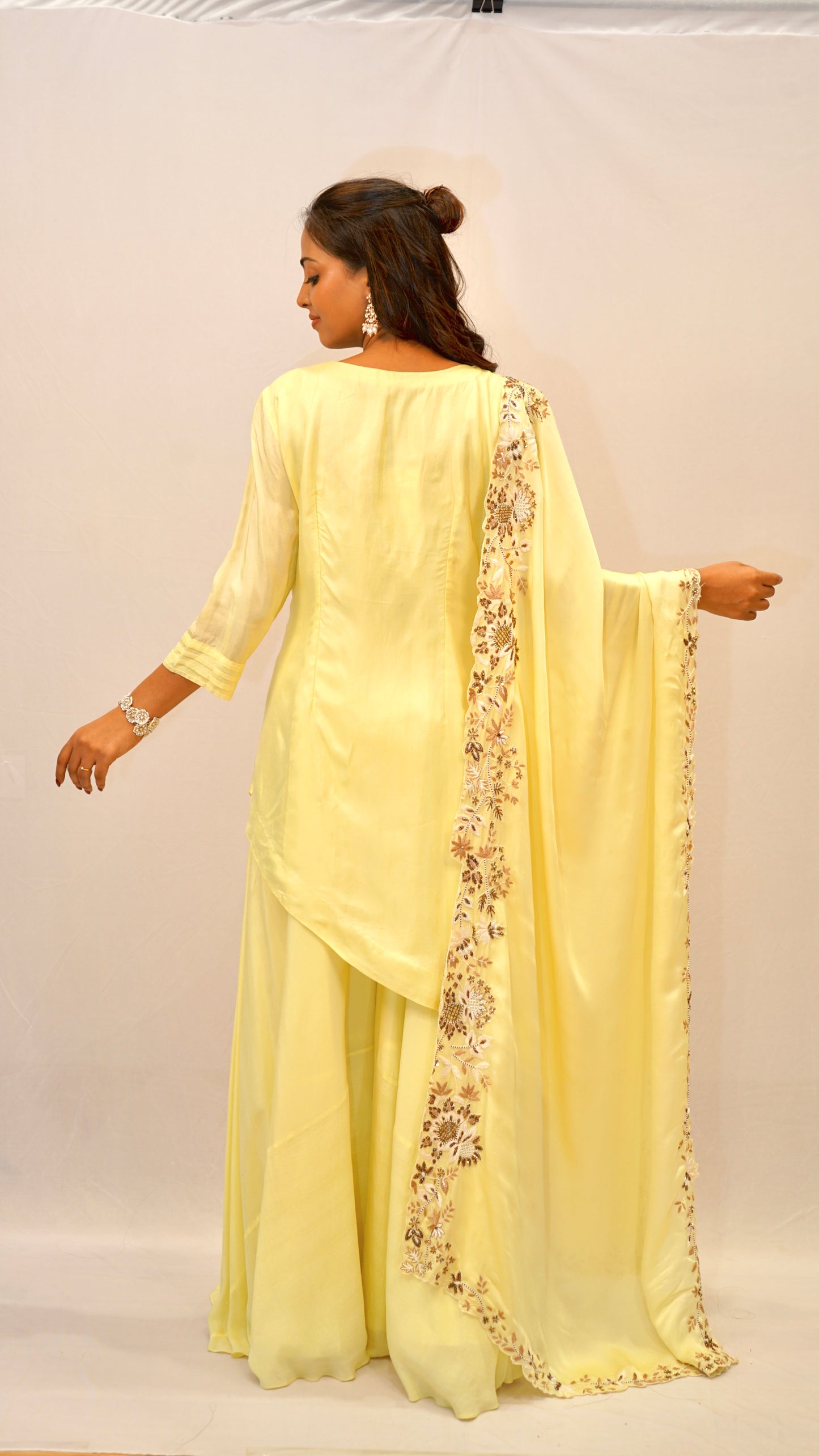 Lemon yellow cross kurta set
