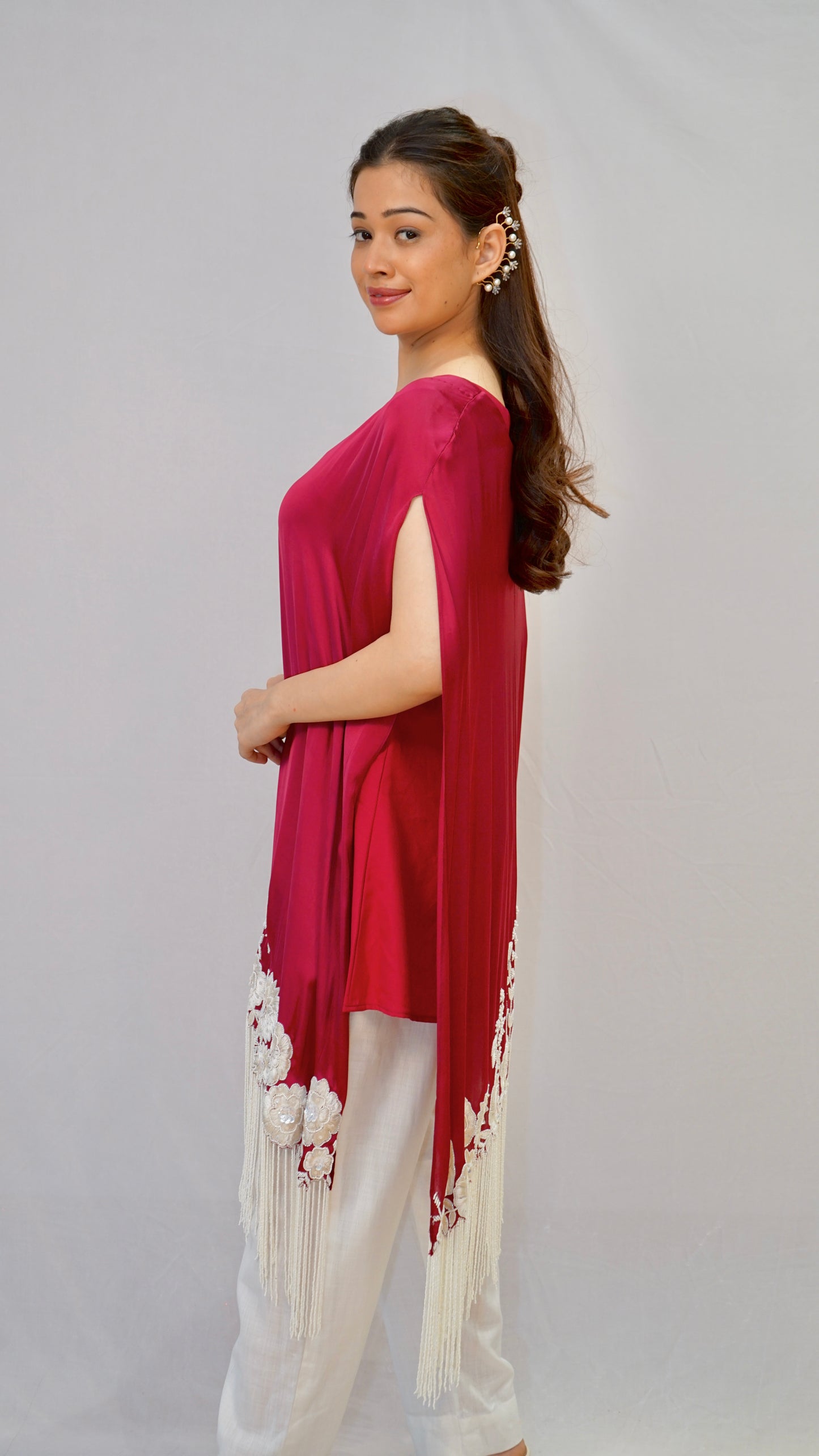 wine white tessel work kaftan top