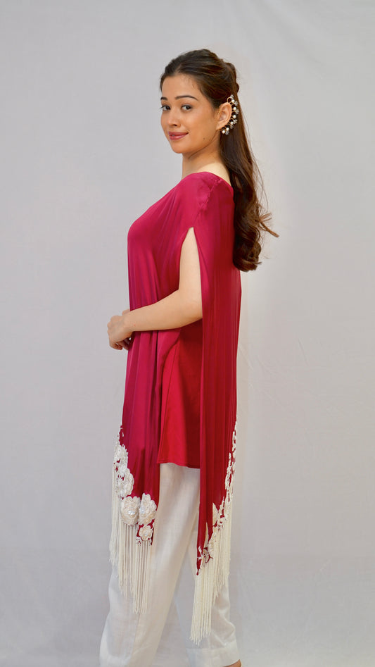 wine white tessel work kaftan top