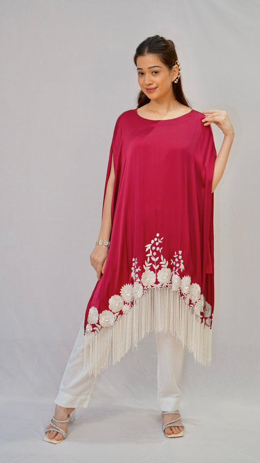 wine white tessel work kaftan top
