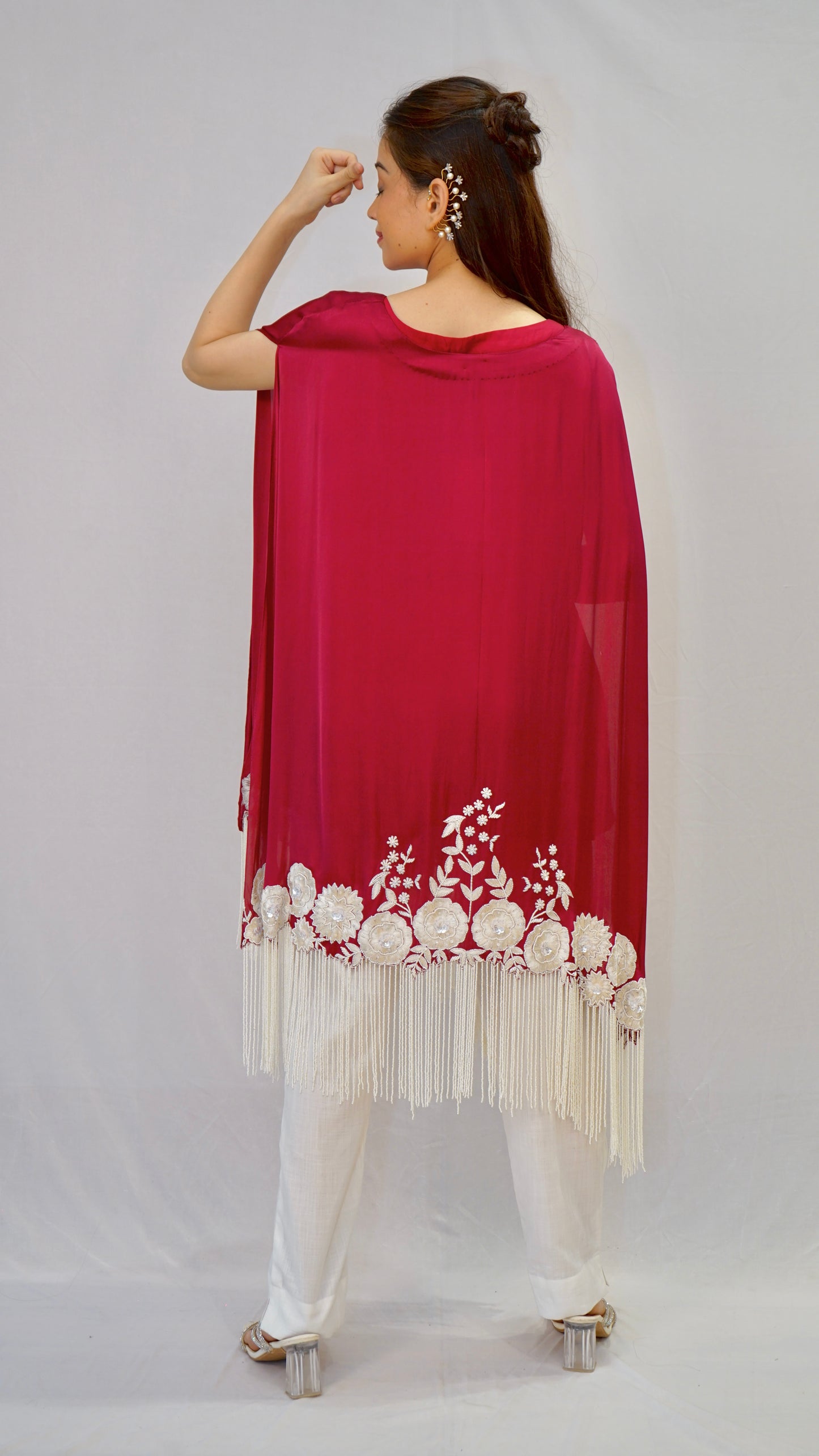 wine white tessel work kaftan top