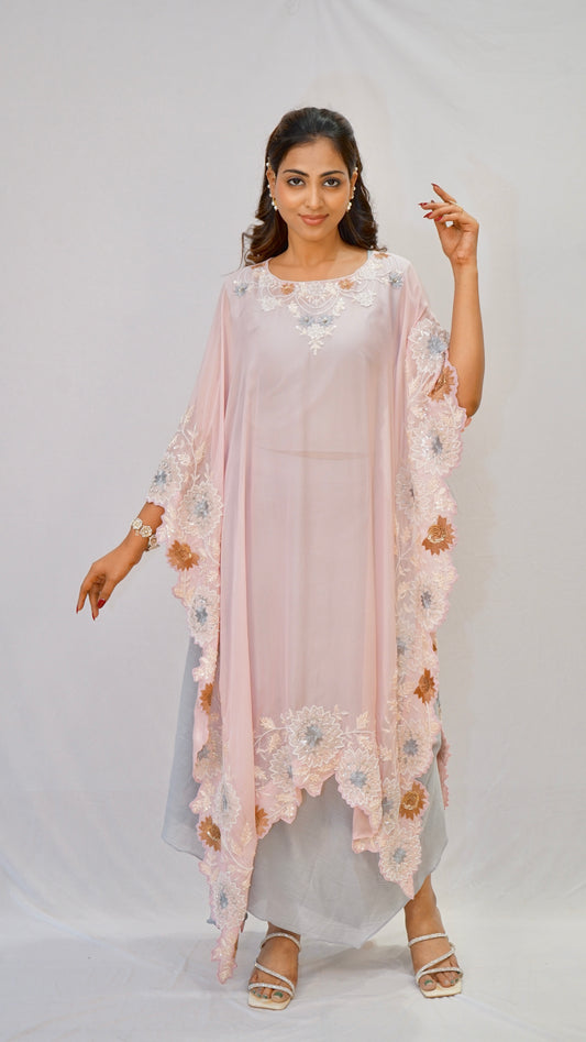 Light pink work with grey Kaftan