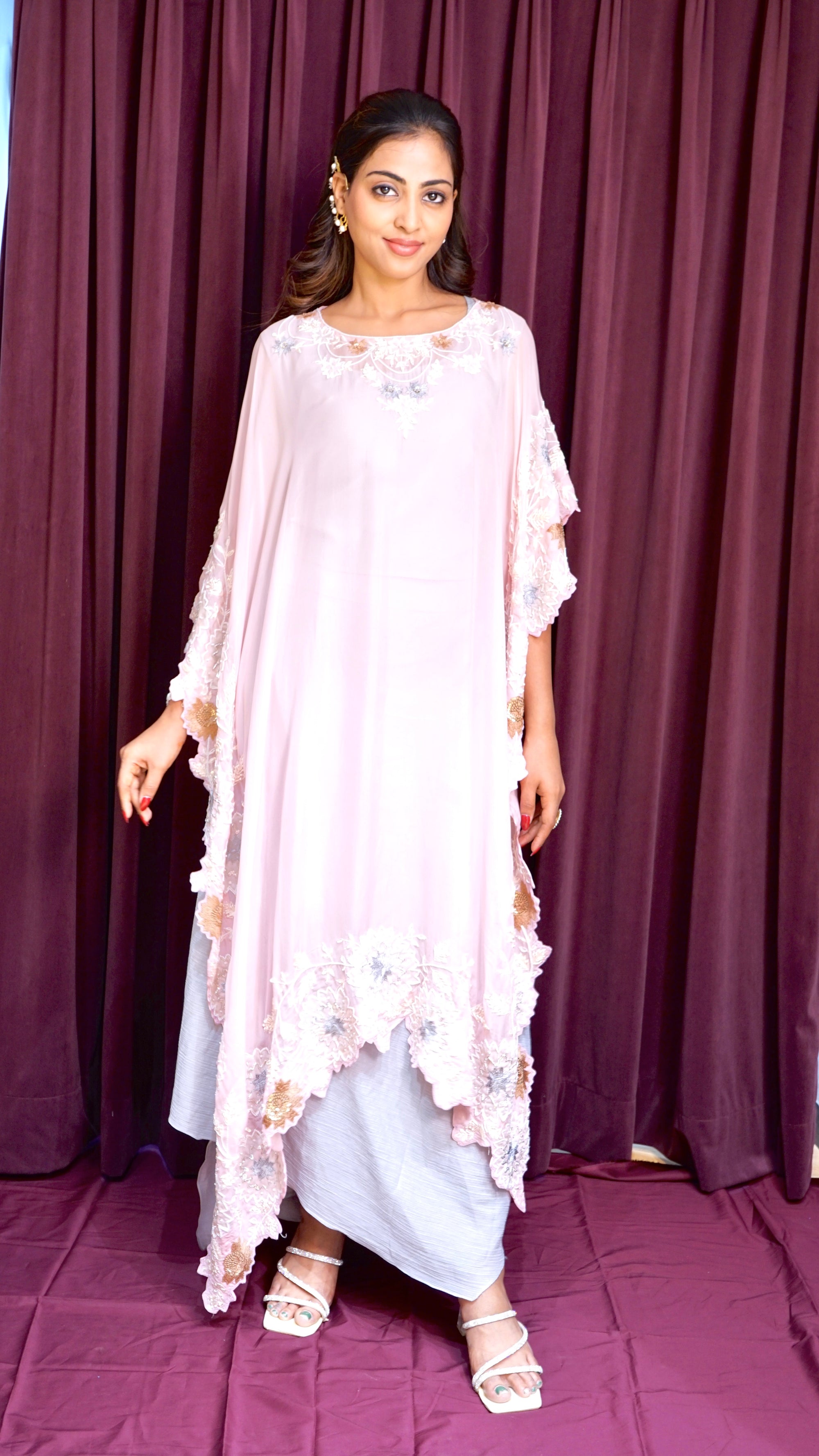 Light pink work with grey Kaftan