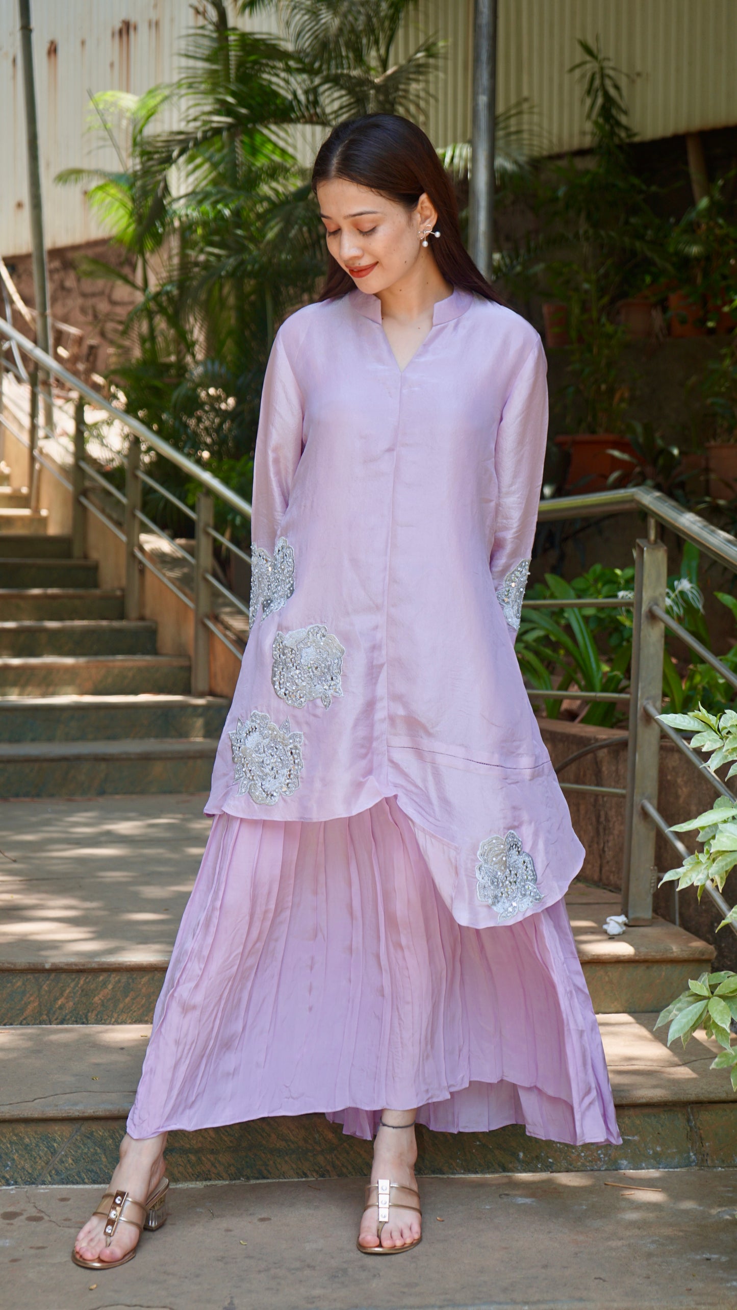 Lilac Silver Work Dress
