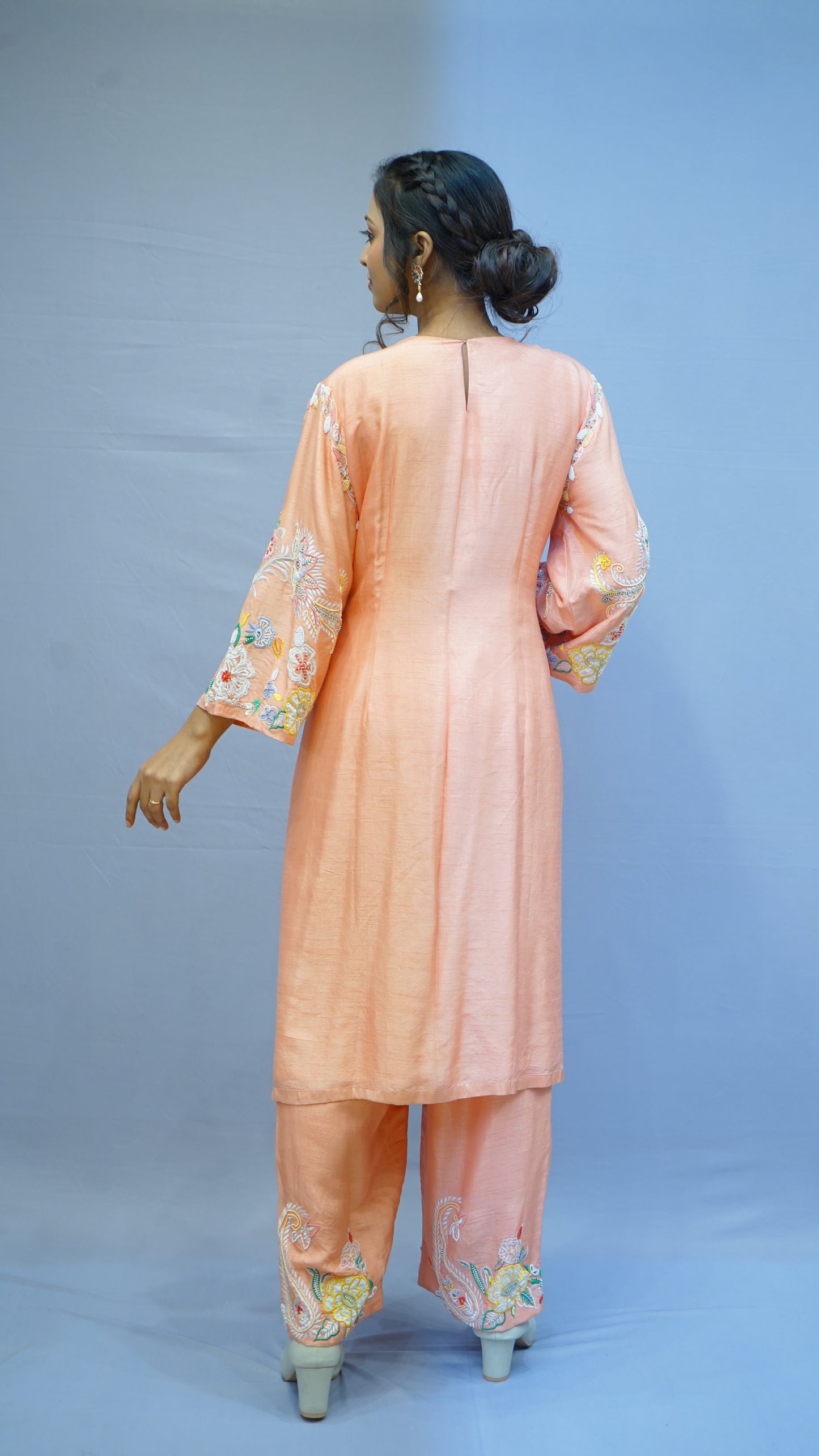 Peach Embroidered kurta with pants