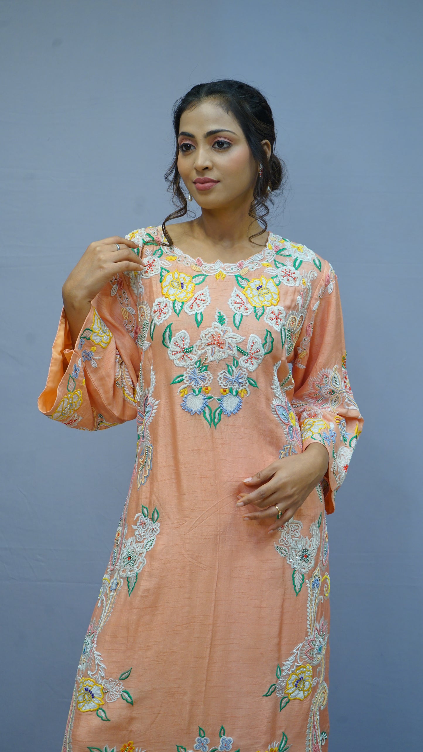 Peach Embroidered kurta with pants