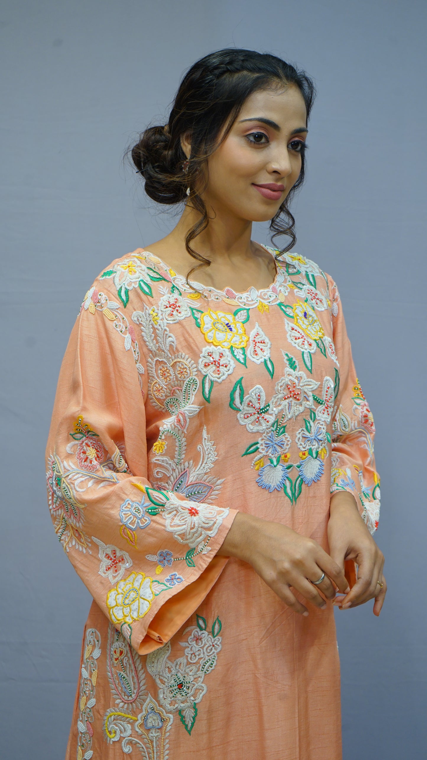 Peach Embroidered kurta with pants