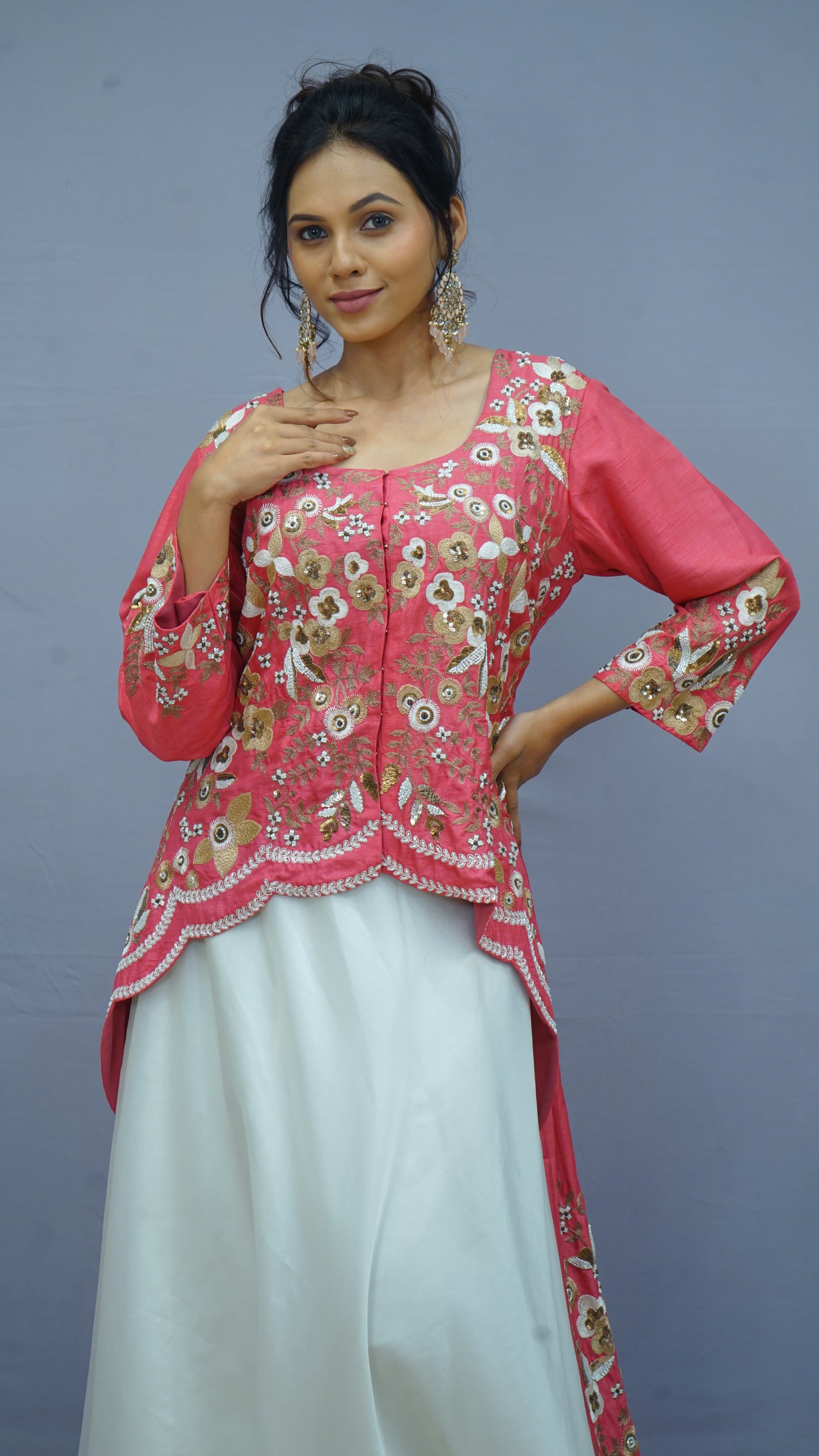 Embroidered High-Low Top with  Skirt ✨