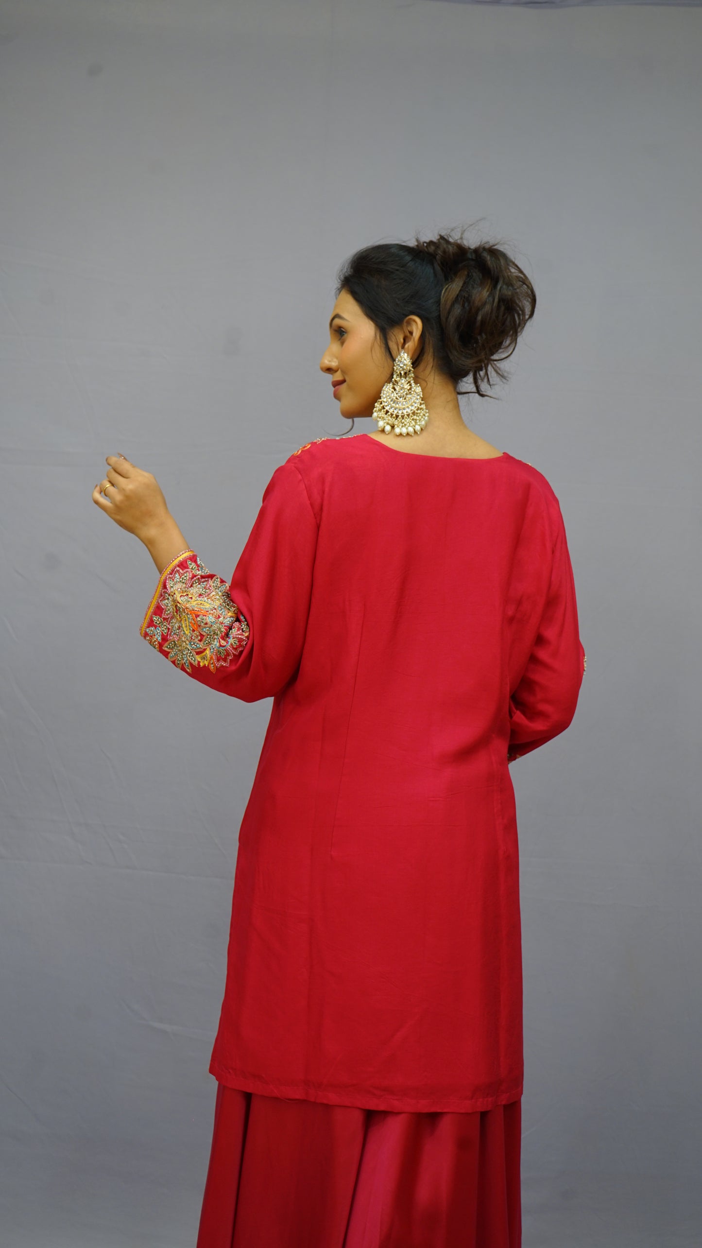 Rani pink Kurta with Flarred Plazzo And Duppata
