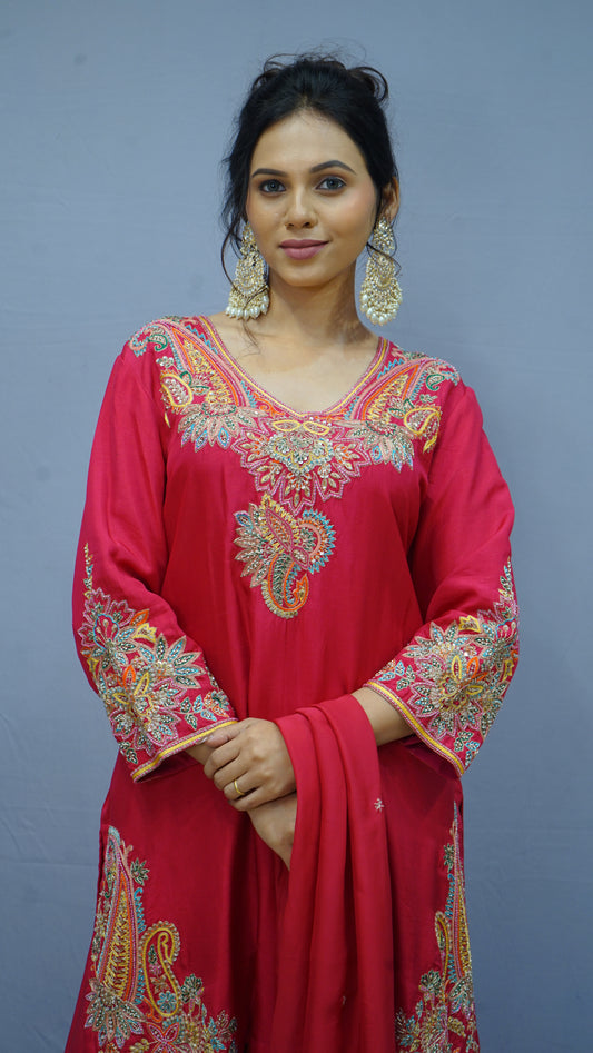 Rani pink Kurta with Flarred Plazzo And Duppata