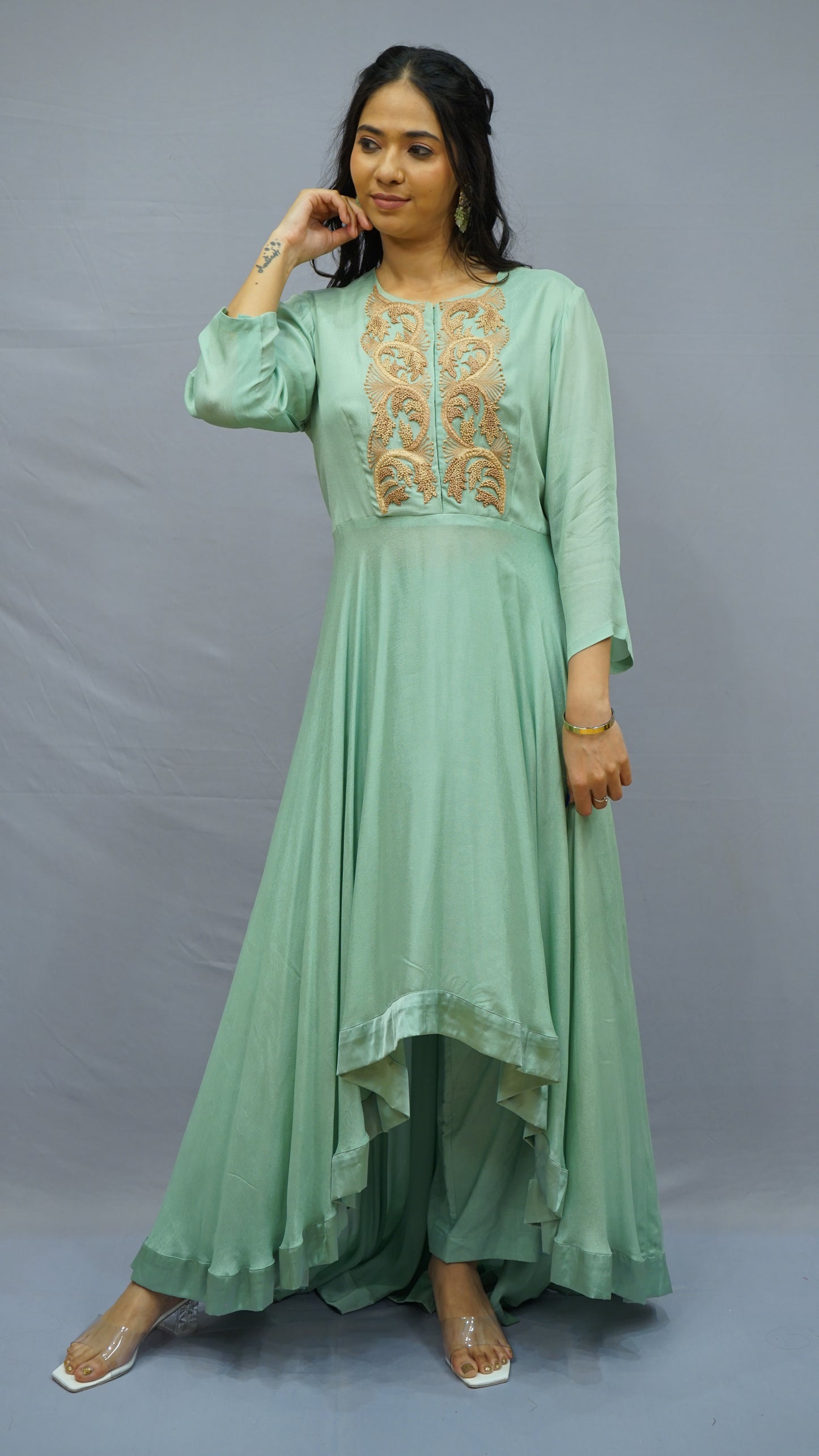 Mint green layered Anarkali