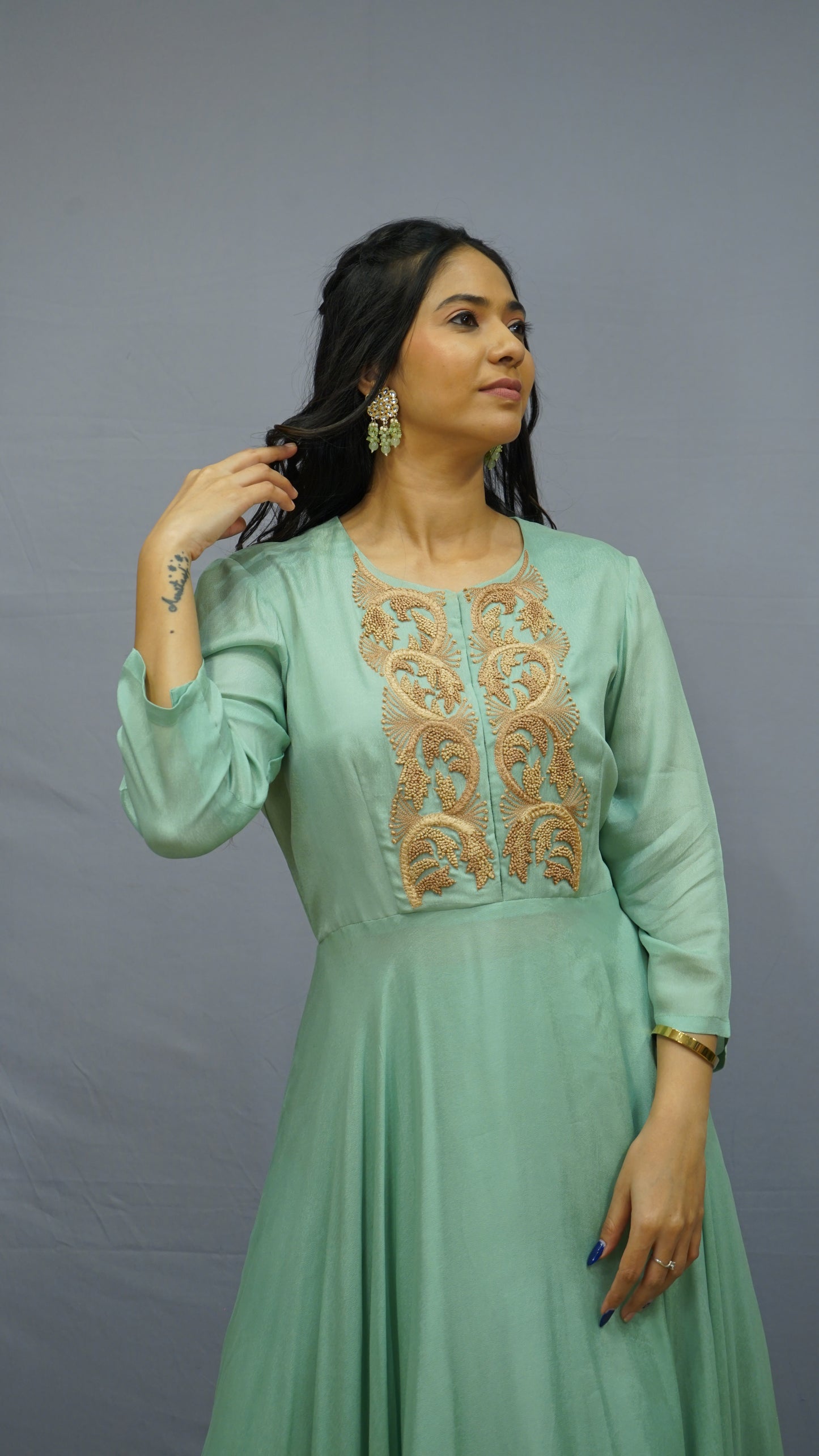 Mint green layered Anarkali