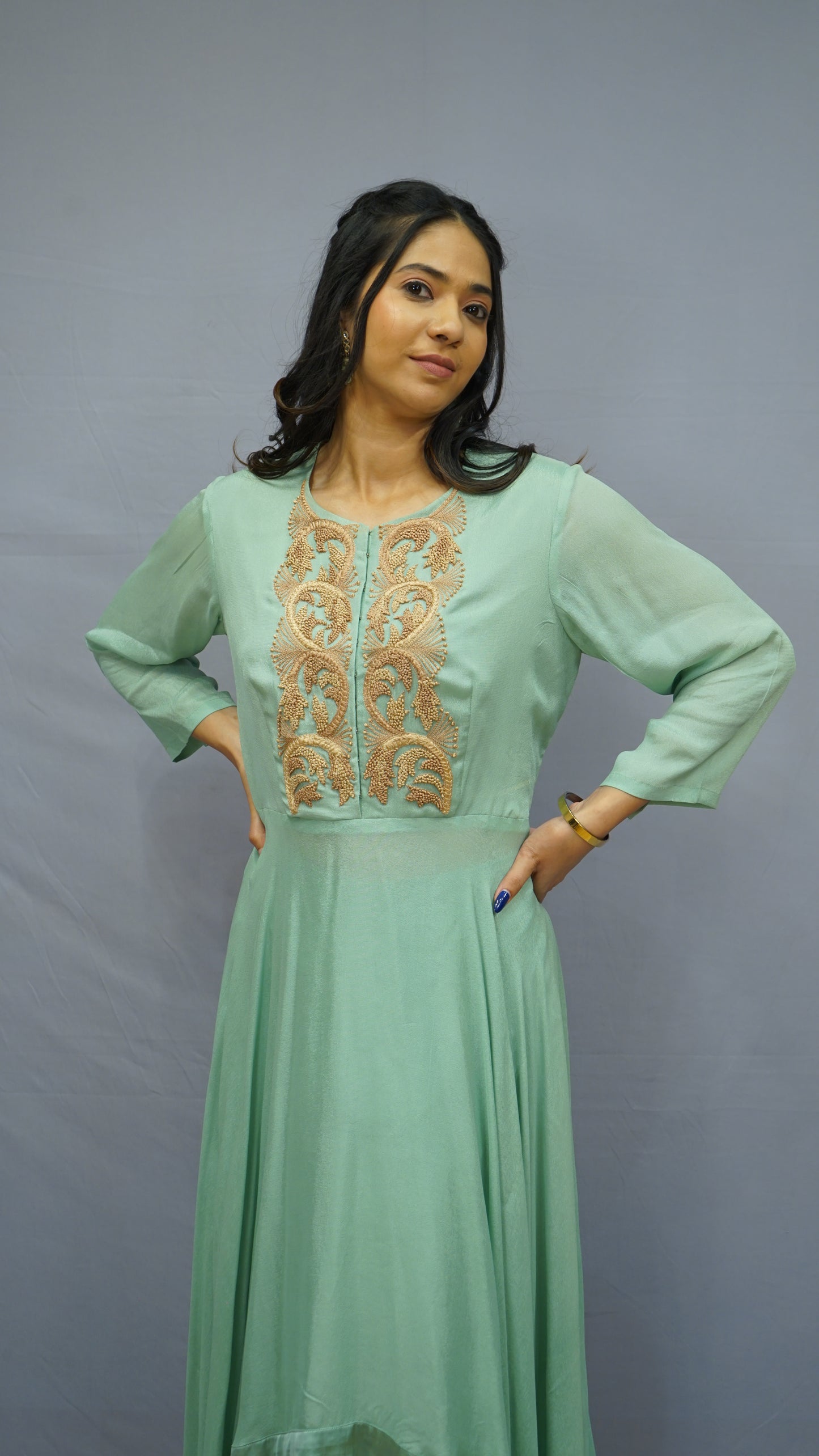 Mint green layered Anarkali