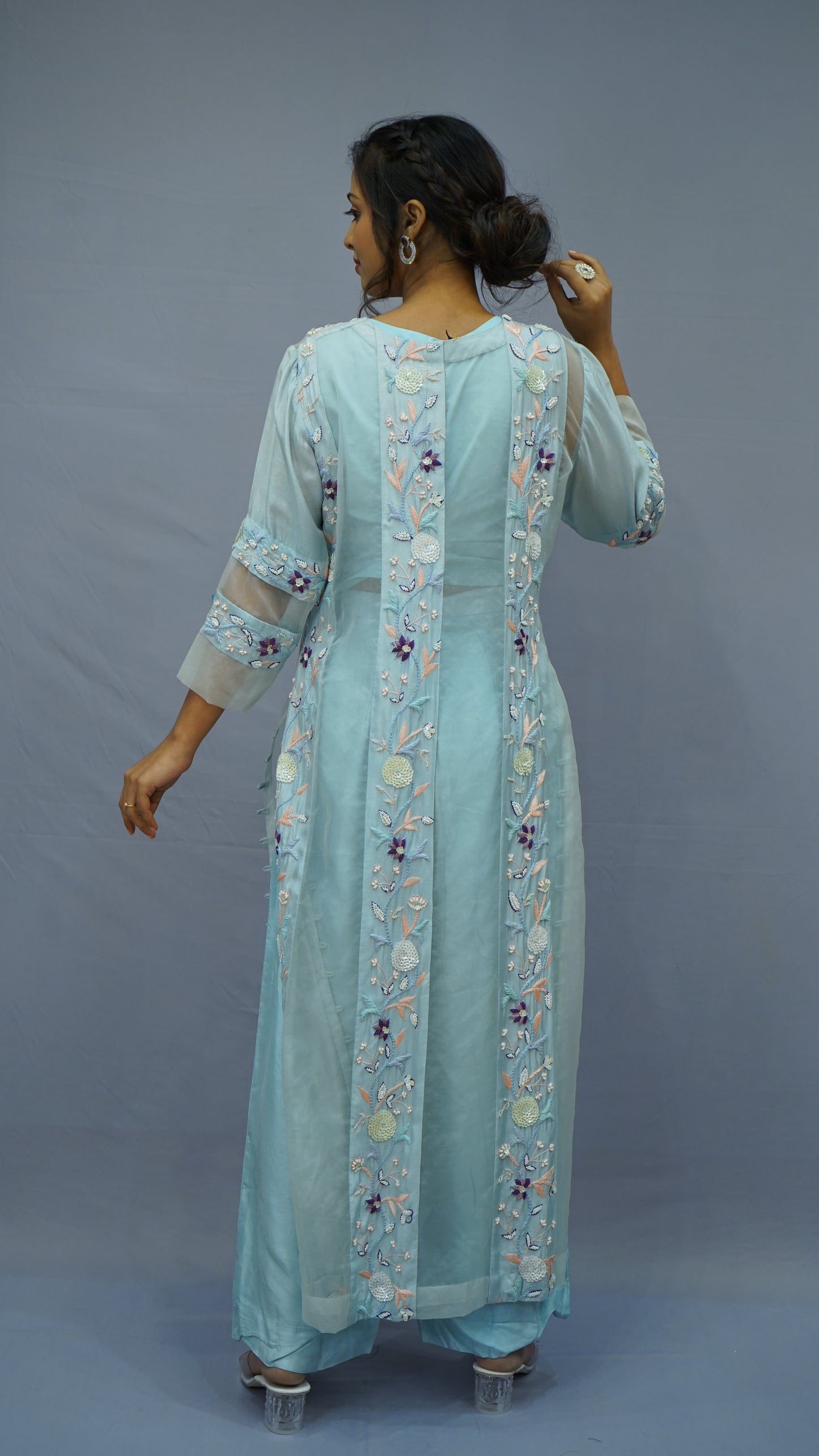 Ice Blue Embroidered  Kurta Set 💎