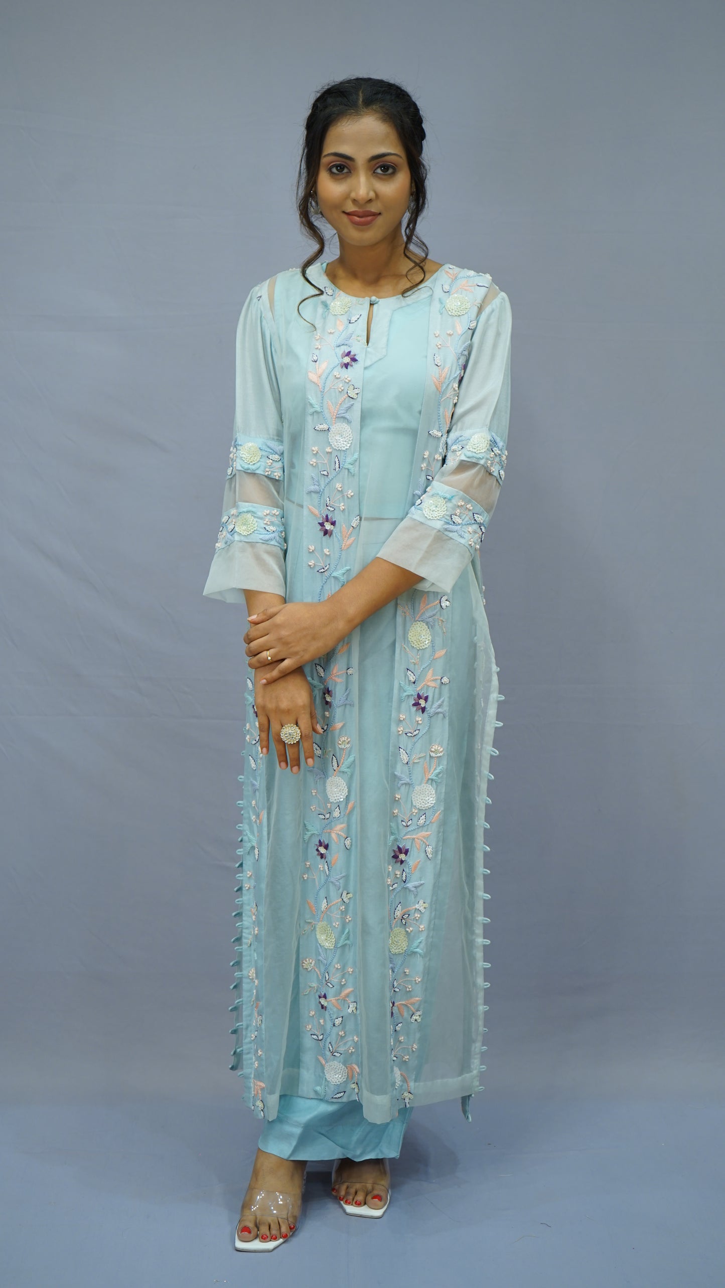 Ice Blue Embroidered  Kurta Set 💎