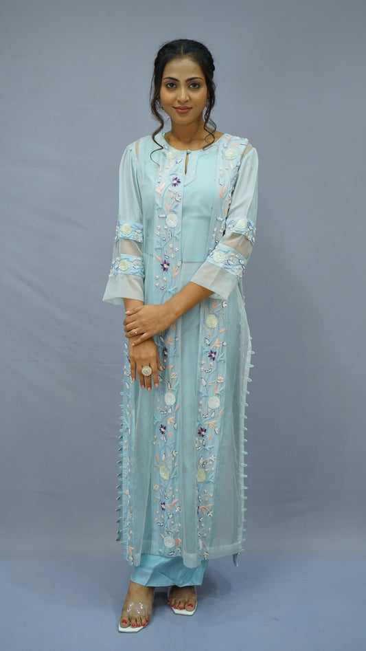 Ice Blue Embroidered  Kurta Set 💎