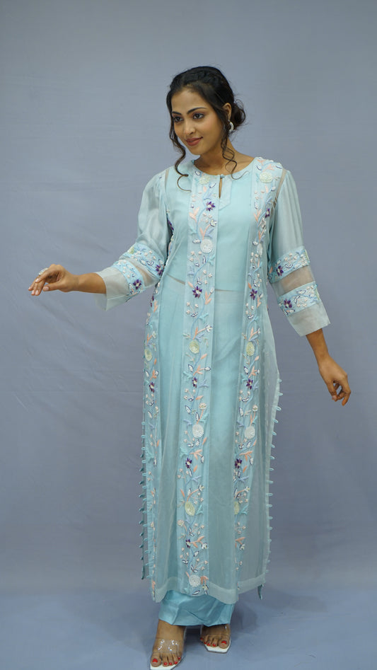 Ice Blue Embroidered  Kurta Set 💎