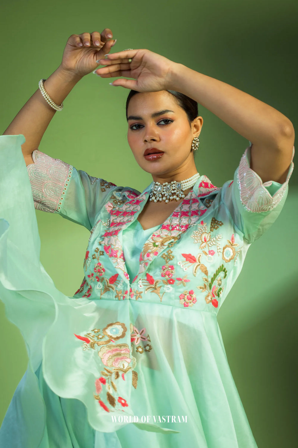 Pastel Blue Peplum Style Embroidered Dress
