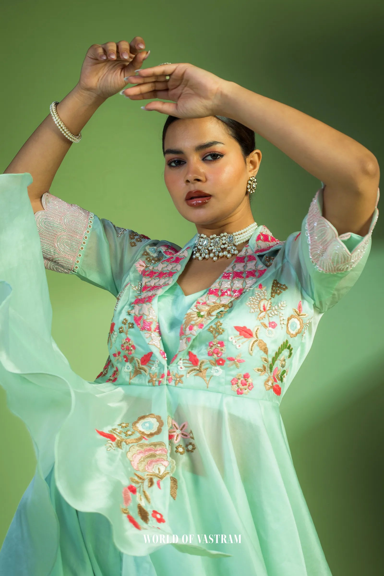 Pastel Blue Peplum Style Embroidered Dress