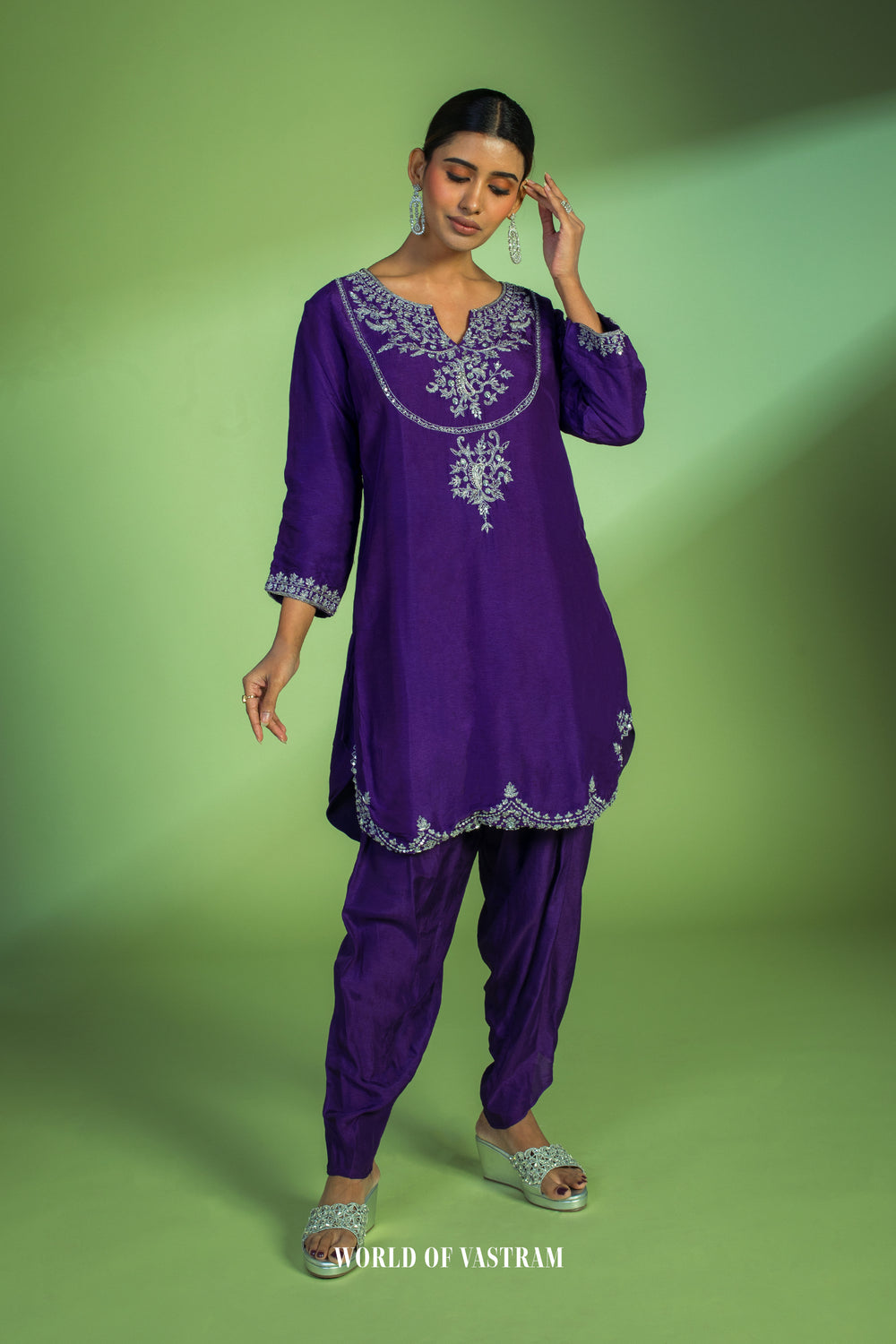 Purple & Red Dhoti Set