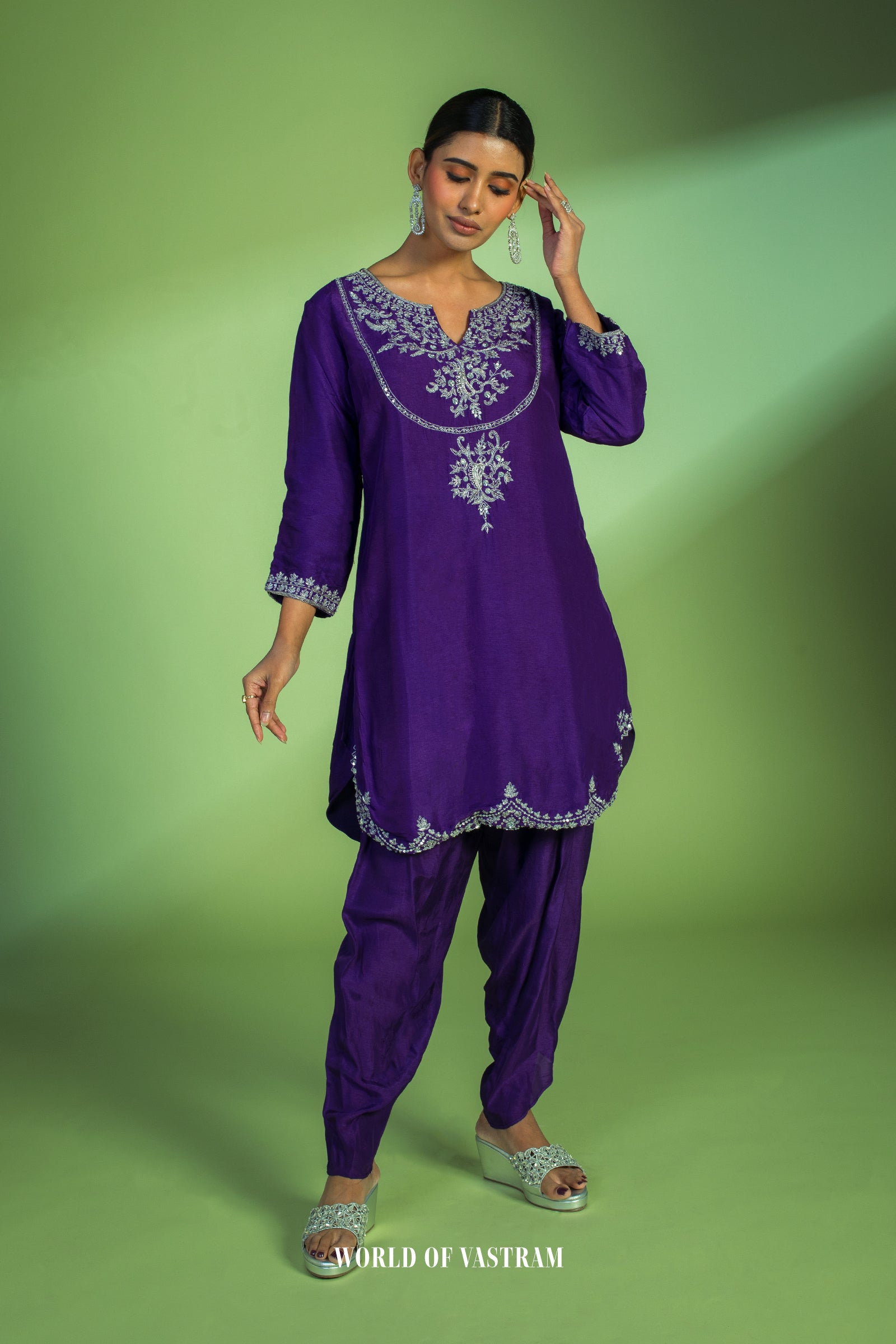 Purple & Red Dhoti Set