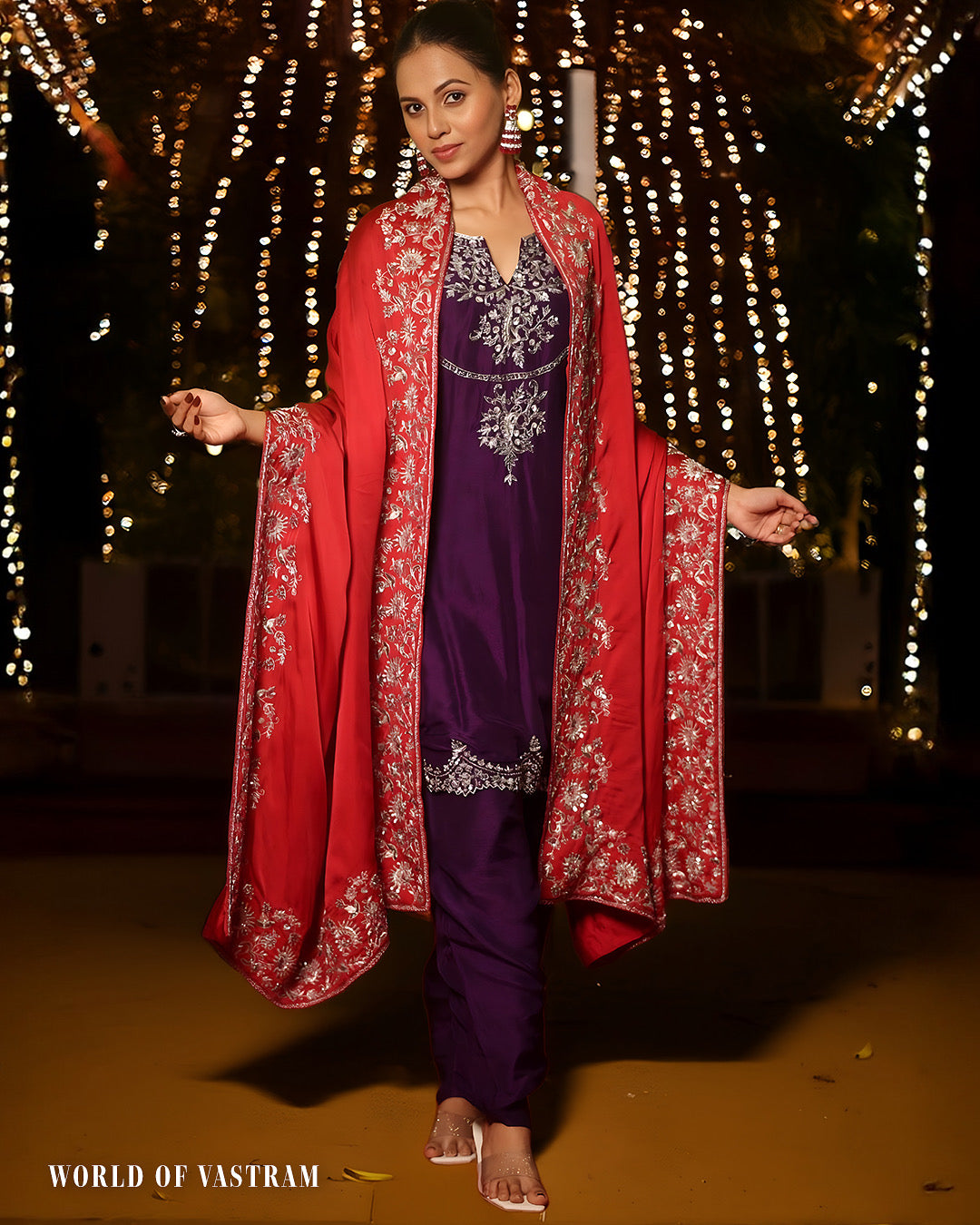 Purple & Red Dhoti Set