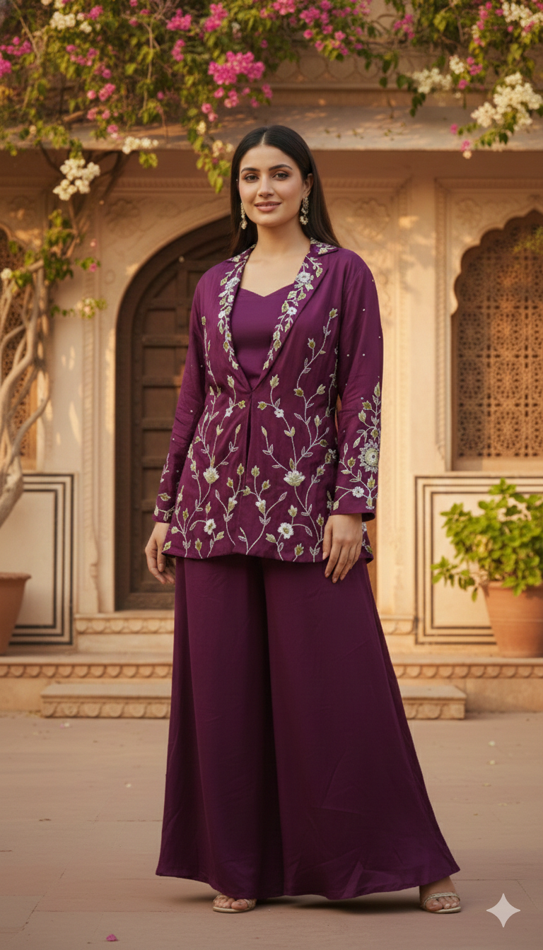 Embroidered Jacket with Lehenga plazzo