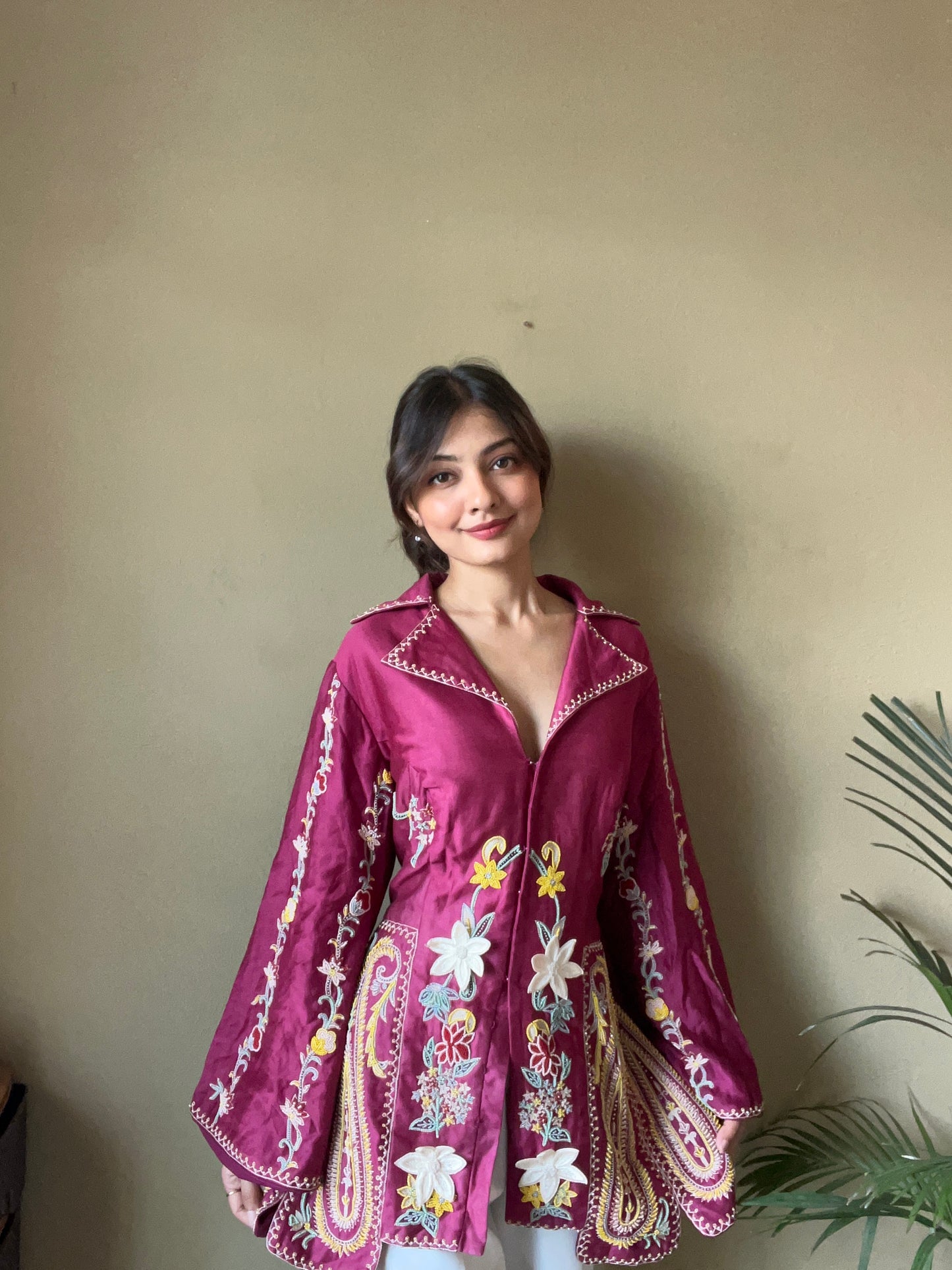 Wine chanderi silk top