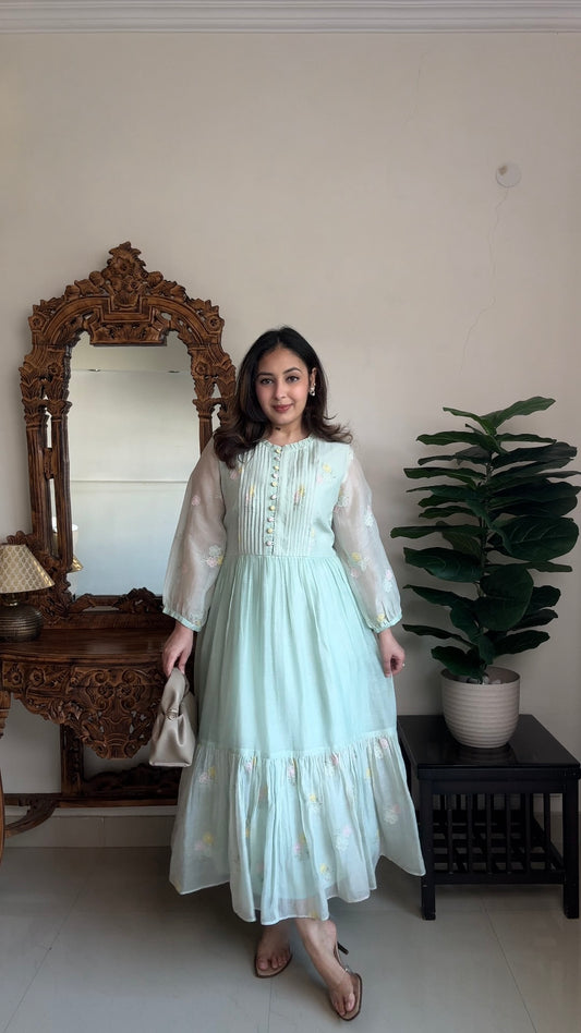 Shreya Sharma Wearing Sea Green Long dress