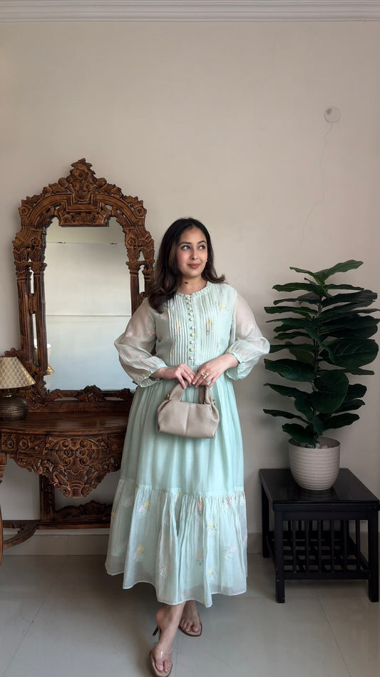 Shreya Sharma Wearing Sea Green Long dress