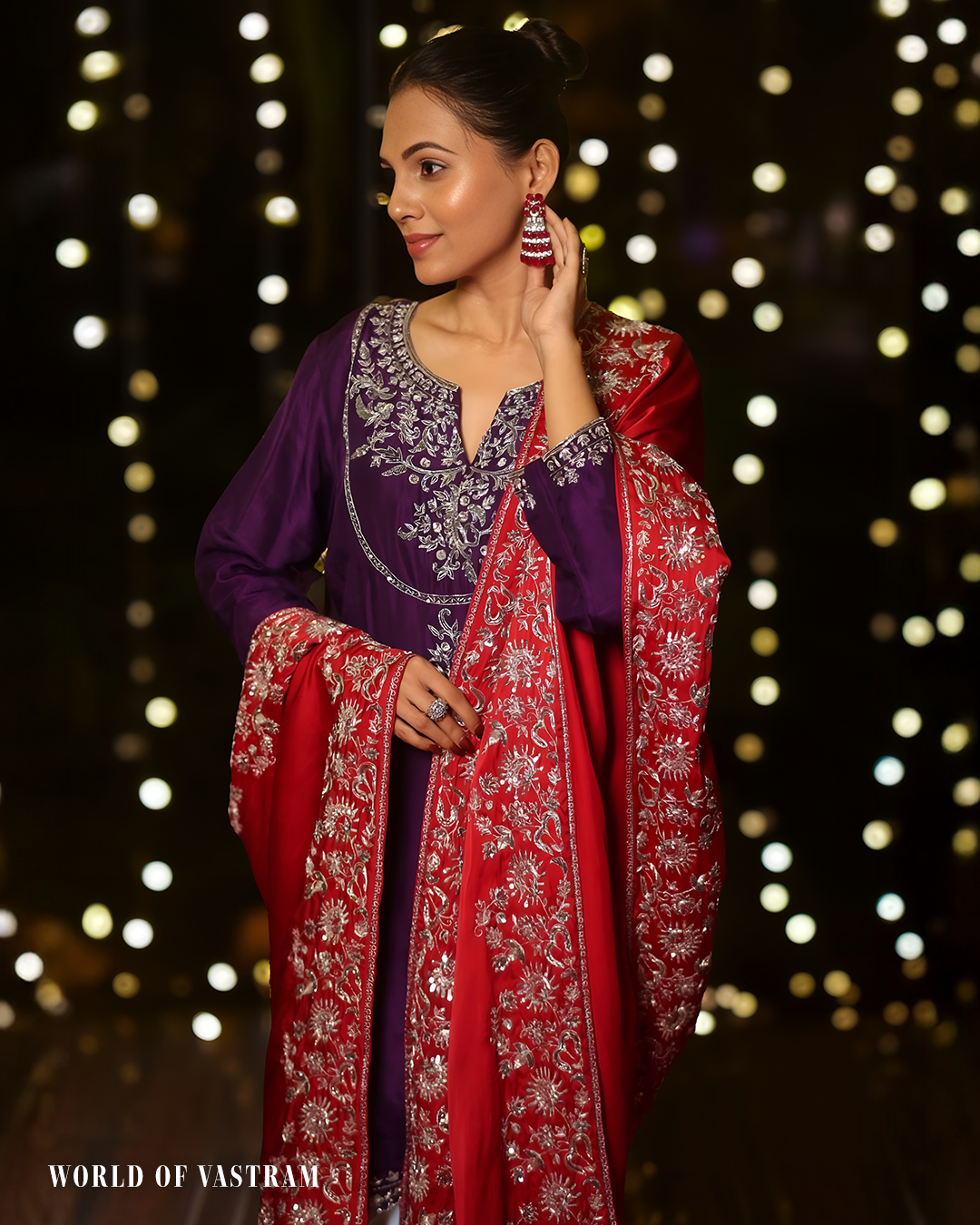 Purple & Red Dhoti Set