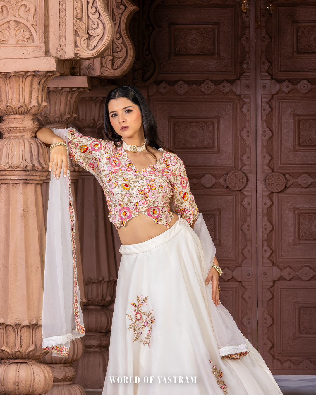White Flared Lehenga Set