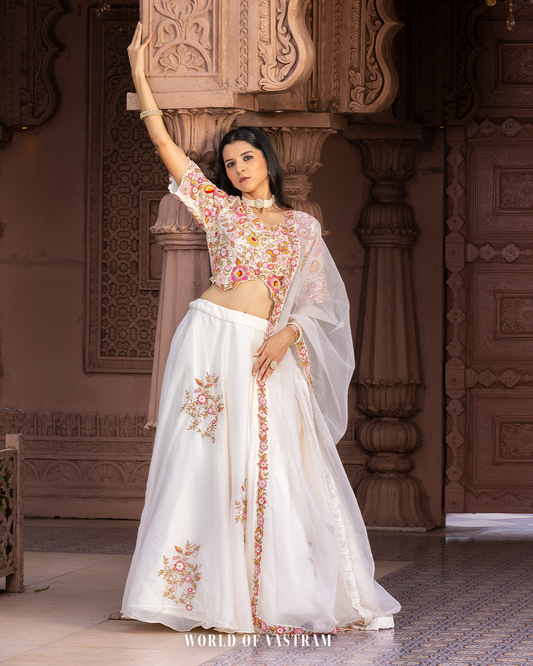 White Flared Lehenga Set