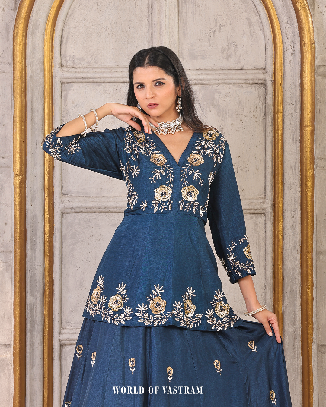Navy blue Indo-Western Lehenga