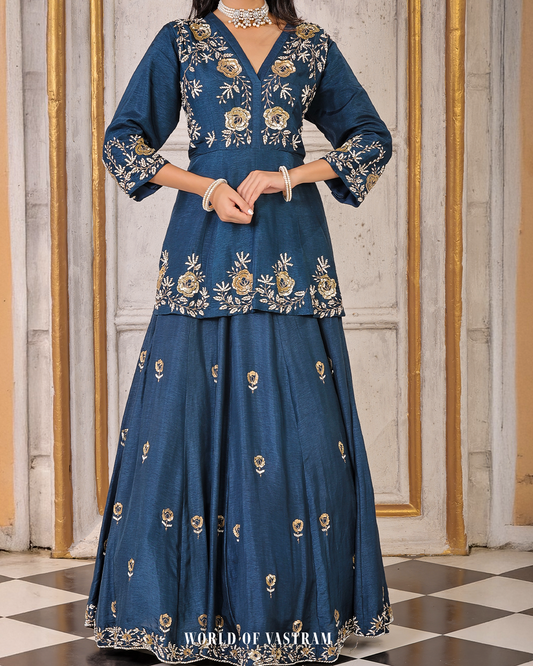 Navy blue Indo-Western Lehenga