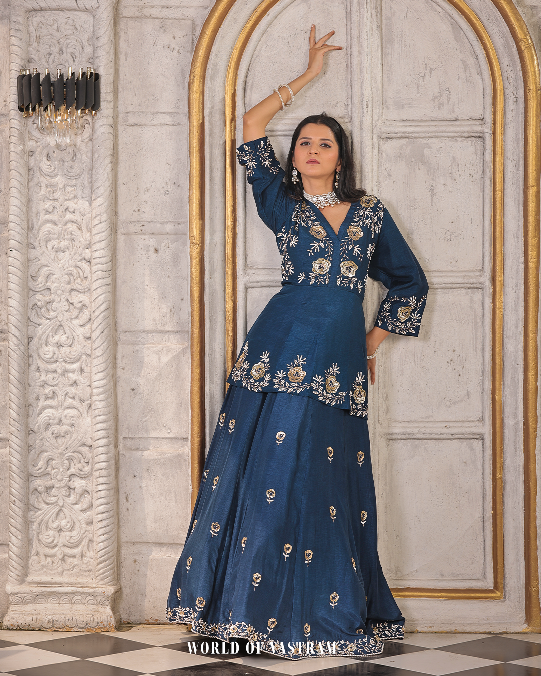 Navy blue Indo-Western Lehenga