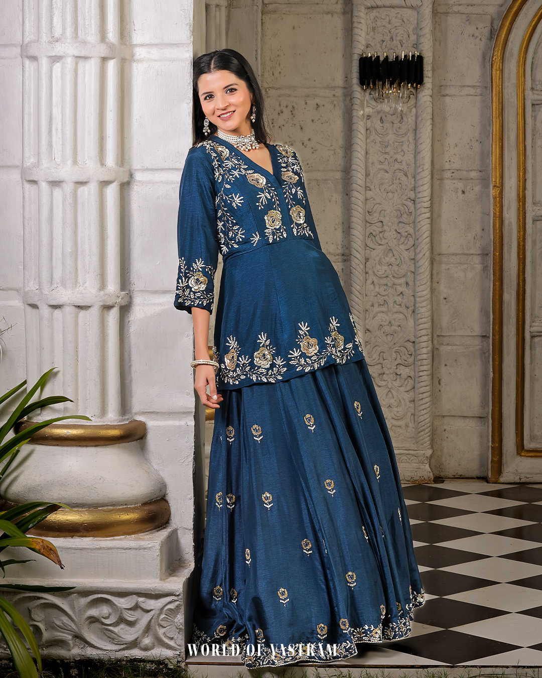 Navy blue Indo-Western Lehenga